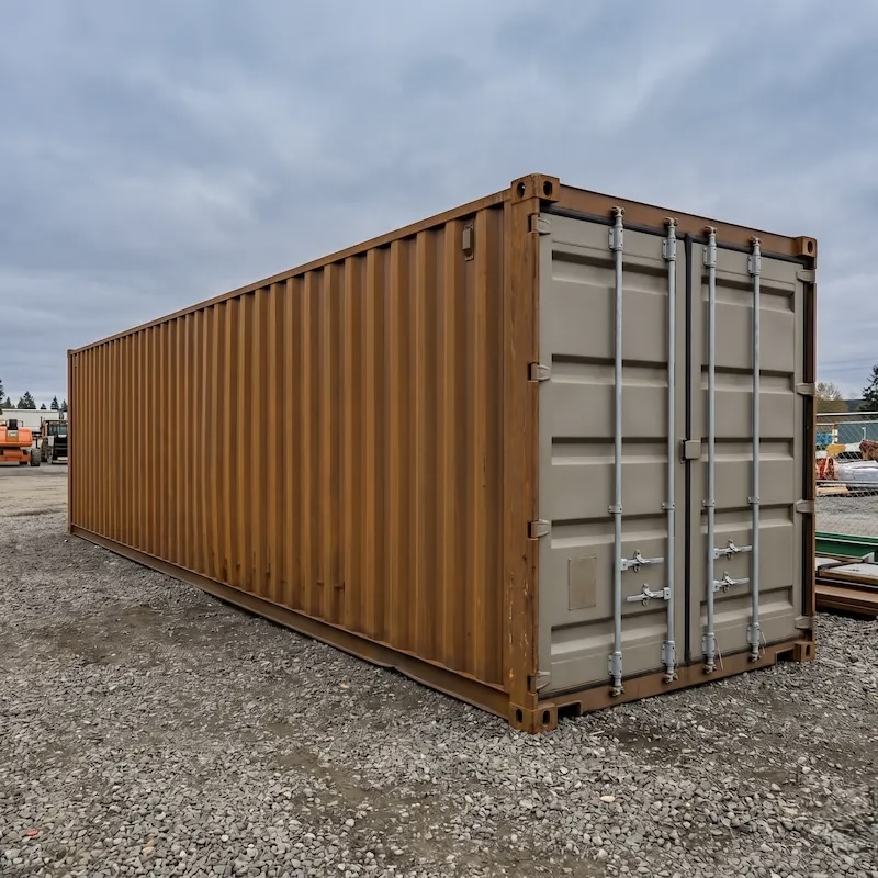 40ft steel shipping container on job site